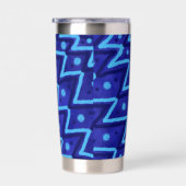 Blauwe Zig Zag Stippen Funky Patroon  Geïsoleerde Drinkbeker (Rechts)