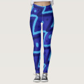 Blauwe Zig Zag Stippen Funky Patroon Leggings (Voorkant)