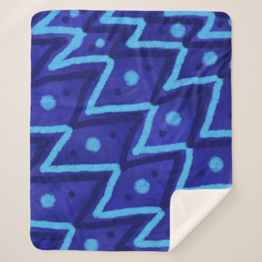 Blauwe Zig Zag Stippen Funky Patroon  Sherpa Deken (Voorkant)