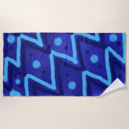 Blauwe Zig Zag Stippen Funky Patroon Strandlaken