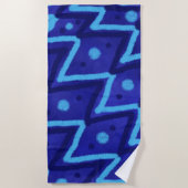 Blauwe Zig Zag Stippen Funky Patroon Strandlaken (Voorkant)