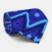 Blauwe Zig Zag Stippen Funky Patroon  Stropdas (Opgerold)