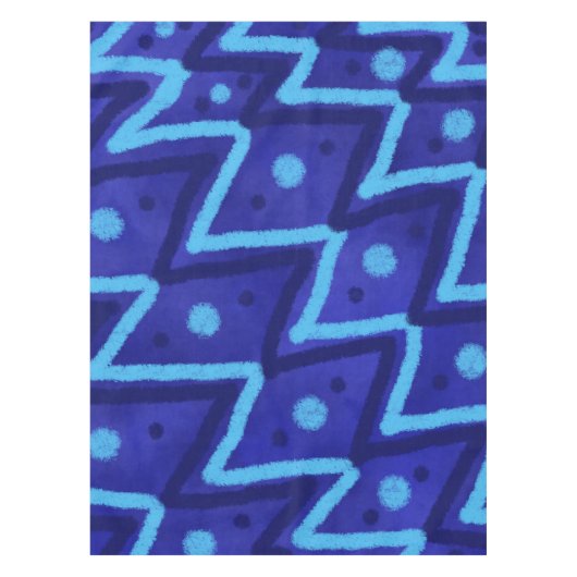 Blauwe Zig Zag Stippen Funky Patroon Tafelkleed (Voorkant)