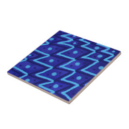 Blauwe Zig Zag Stippen Funky Patroon Tegeltje