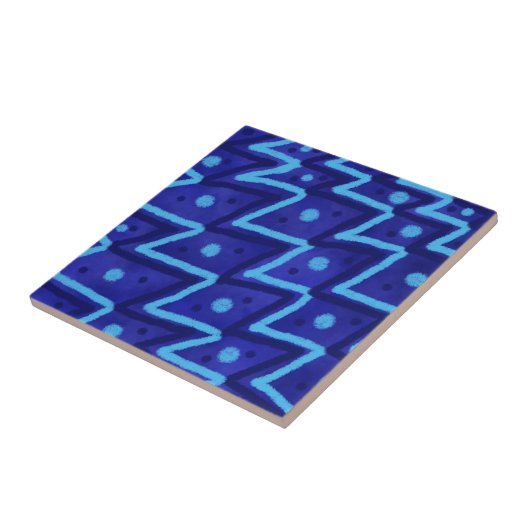 Blauwe Zig Zag Stippen Funky Patroon Tegeltje (Zijkant)