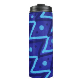 Blauwe Zig Zag Stippen Funky Patroon Thermosbeker