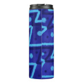 Blauwe Zig Zag Stippen Funky Patroon  Thermosbeker (Achterkant)