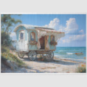 Blauwe zigeunerwagen Decoupage Zeekleur  Tissuepapier (Voorkant)
