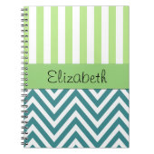 Blauwe zigzag, Chevron, groene strepen, Jouw naam Notitieboek (Voorkant)