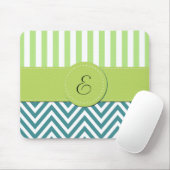 Blauwe zigzag, Chevron, Groene Stripes, Monogram Muismat (Met muis)