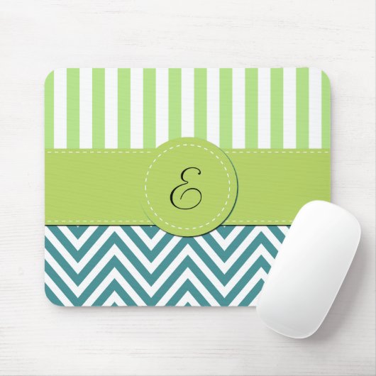 Blauwe zigzag, Chevron, Groene Stripes, Monogram Muismat (Met muis)
