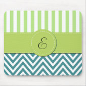 Blauwe zigzag, Chevron, Groene Stripes, Monogram Muismat (Voorkant)
