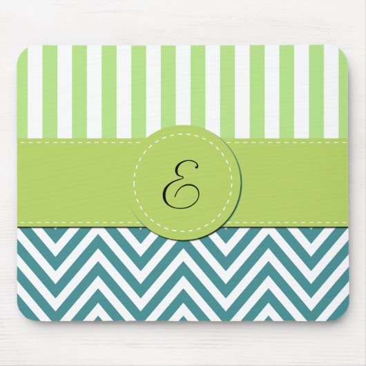 Blauwe zigzag, Chevron, Groene Stripes, Monogram Muismat (Voorkant)