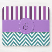 Blauwe zigzag, Chevron, Paarse strepen, monogram Muismat (Voorkant)