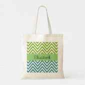 Blauwe zigzag, groene zigzag, Chevron, Jouw naam Tote Bag (Achterkant)