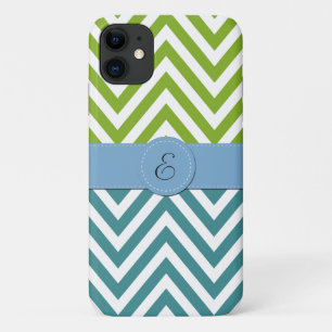 Blauwe zigzag, groene zigzag, Chevron, monogram Case-Mate iPhone Case