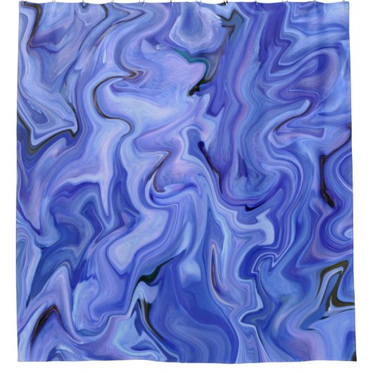 Blauwe zijde abstract douchegordijn (Voorkant)