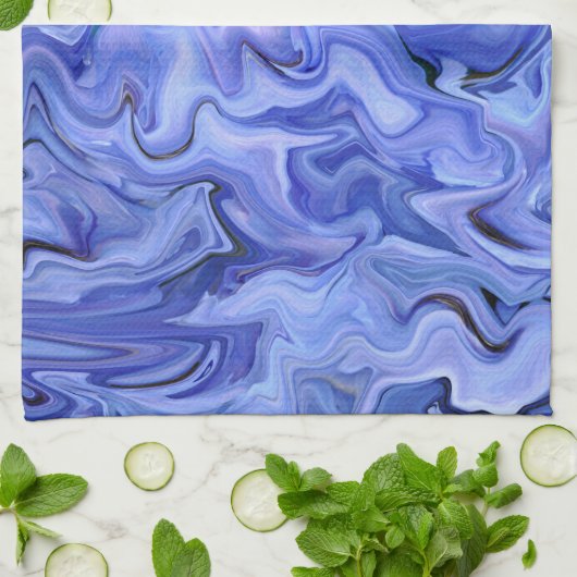 Blauwe zijde abstract theedoek (Gevouwen)