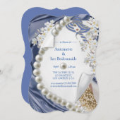 Blauwe Zijde en ivoren parelen Bridal Partij Kaart (Voorkant / Achterkant)