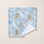 Blauwe Zijde en Ivory Champaign Pearls Bad Handdoek (Wasdoekje)