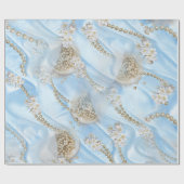 Blauwe Zijde en Ivory Champaign Pearls Cadeaupapier (Vlak)
