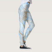 Blauwe Zijde en Ivory Champaign Pearls Leggings (Rechts)