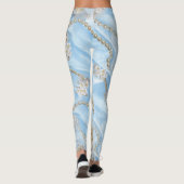Blauwe Zijde en Ivory Champaign Pearls Leggings (Achterkant)