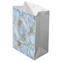 Blauwe Zijde en Ivory Champaign Pearls Medium Cadeauzakje