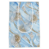 Blauwe Zijde en Ivory Champaign Pearls Medium Cadeauzakje (Achterkant)