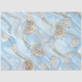 Blauwe Zijde en Ivory Champaign Pearls Tissuepapier