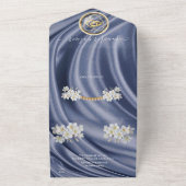 Blauwe Zijde en Parels Alles in Eén Trouw Uitnodig All In One Uitnodiging (Buitenkant)