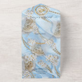 Blauwe Zijde en Pearls allen in één bruiloft nodig All In One Uitnodiging (Buitenkant)