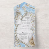 Blauwe Zijde en Pearls allen in één bruiloft nodig All In One Uitnodiging (Binnen)