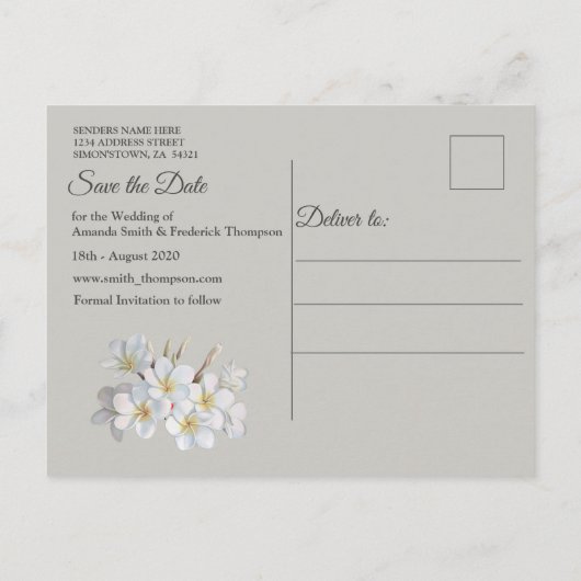 Blauwe Zijde & Ivoren Parels Save the Date Aankondigingskaart (Achterkant)