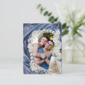 Blauwe Zijde & Ivoren Parels Save the Date Aankondigingskaart (Staand voorkant)