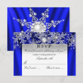Blauwe Zijde Parel Sneeuwvlok Zilver Winter RSVP (Voorkant / Achterkant)