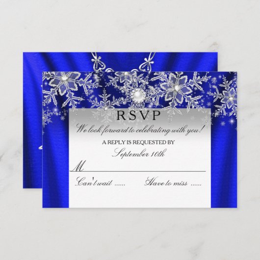 Blauwe Zijde Parel Sneeuwvlok Zilver Winter RSVP (Voorkant / Achterkant)