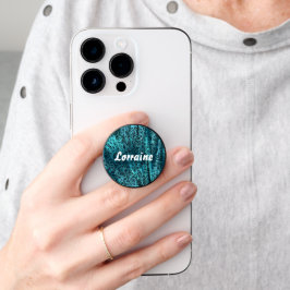 Blauwe zijde textuur cheetah huid PopSocket