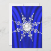 Blauwe Zijderzijde Parelsnowflake Zilverwinterbrui Kaart (Achterkant)