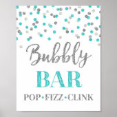 Blauwe zilver Confetti bubble Bar Sign Poster (Voorkant)