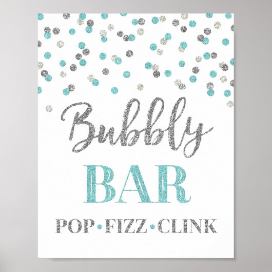 Blauwe zilver Confetti bubble Bar Sign Poster (Voorkant)