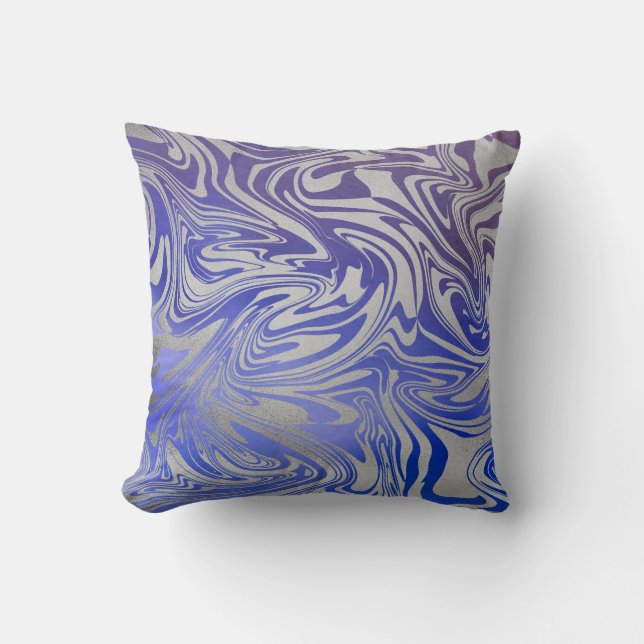 Blauwe zilver Molten Decoratieve Pillow Kussen (Voorkant)