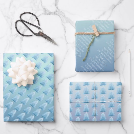 Blauwe zilver noordse boom inpakpapier vel (Voorkant)