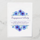 Blauwe zilveranemon florale waterverf verloving folie uitnodiging (Voorkant)