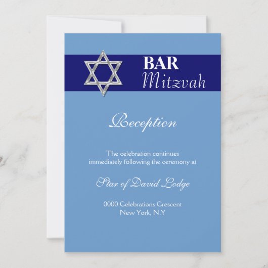 Blauwe zilverbar mitzvah | ONTVANGST Kaart (Voorkant)