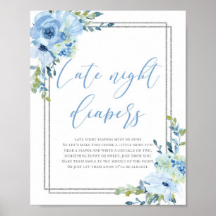 Blauwe zilverboho laat-nachtbord poster