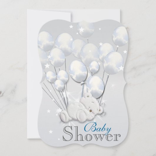 Blauwe zilveren baby showers kaart (Voorkant)