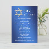 Blauwe zilveren bar mitzvah kaart (Staand voorkant)