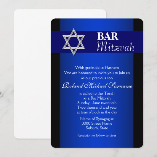 Blauwe zilveren bar mitzvah viering #4 kaart (Voorkant / Achterkant)