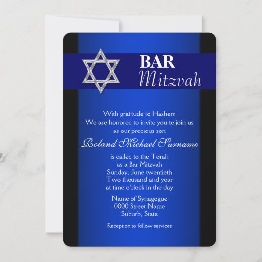 Blauwe zilveren bar mitzvah viering #4 kaart (Voorkant)